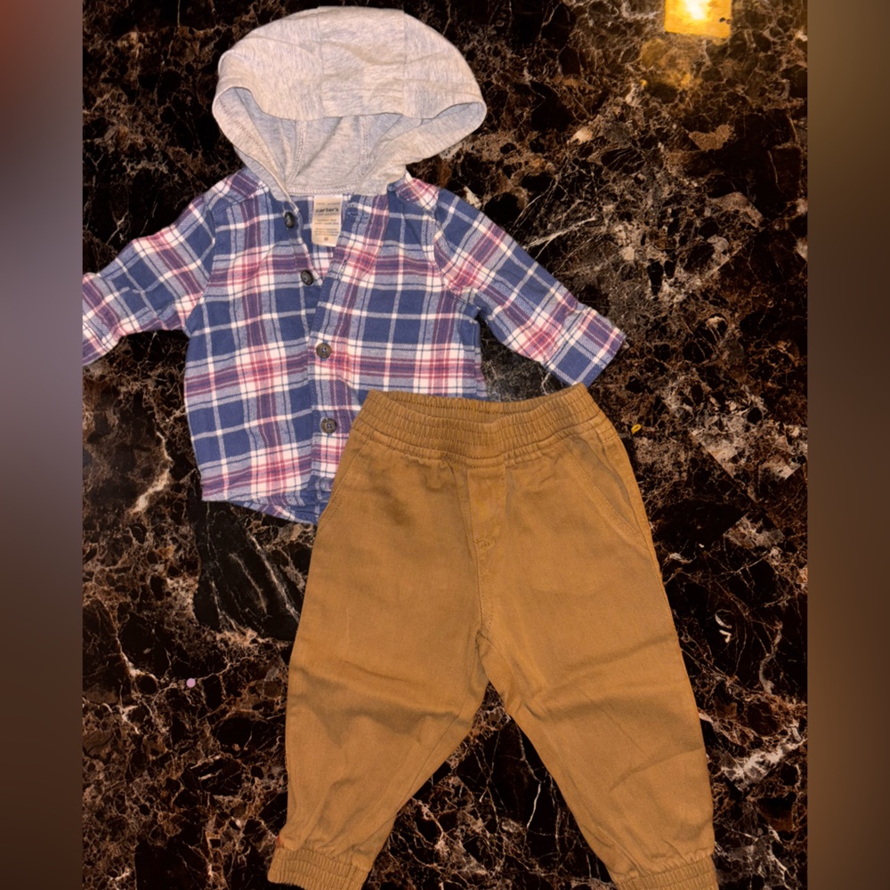 Carter's Blue and Red Plaid Button Down Shirt with Hood